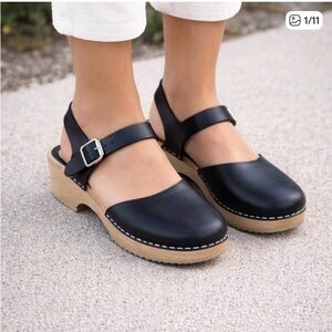 MIA Sofia Black Leather Clog Sandals - 39
